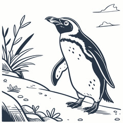 Fototapeta premium A cheerful, smiling penguin cartoon in vector art style, perfect for fun, playful designs.