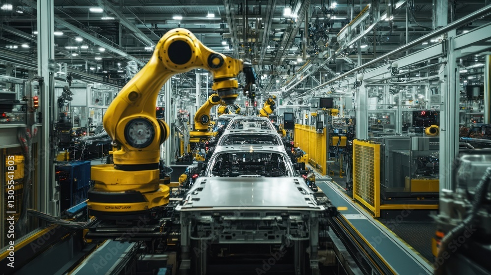 Poster Automated assembly line efficiently building automobile vehicle bodies