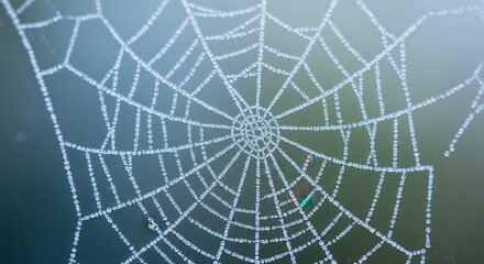 Close-up of a Dew Covered Spiderweb Sparkling in the Morning Light