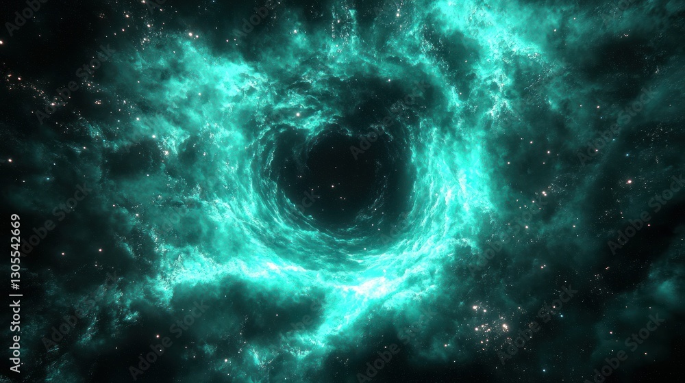 Poster a beautiful cosmic portal displaying vibrant nebulous structures in space