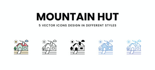 Mountain Hut vector icons set stock illustration.