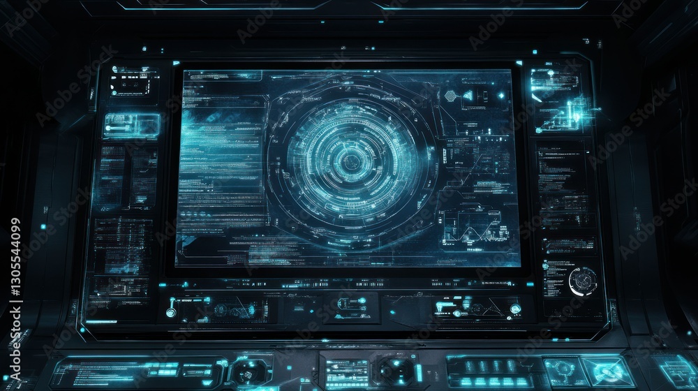 Poster The futuristic user interface displays information in the cockpit design