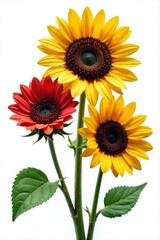 Obraz premium Girasolas aisladas en diferentes colores y tama?os sobre un fondo blanco, texturas, patrones