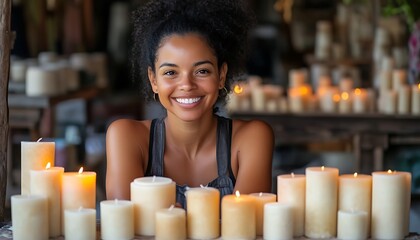 Smiling woman in candle shop