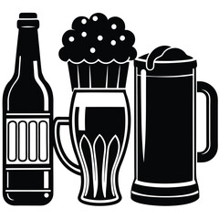 Vintage Beer Mug Collection,Retro Beer Glasses and Barley,Classic Beer Stein Design | Brewery-Themed Artwork.