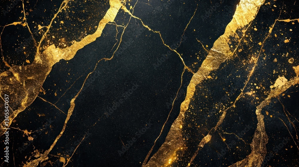 Poster golden veins illuminate across a dark marble texture background