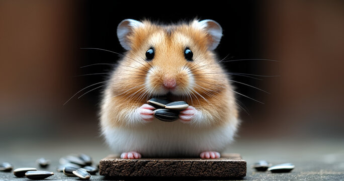 Adorable Syrian Hamster Enjoying Sunflower Seeds
