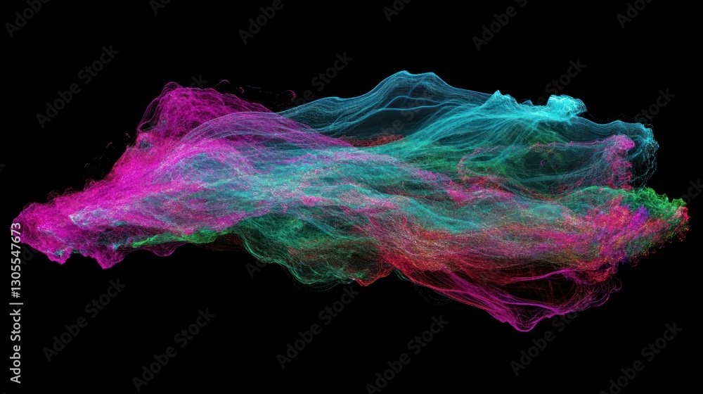 Poster colorful abstract digital cloud of shimmering particles in space
