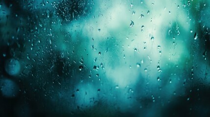 Obraz premium Raindrops on a Window with Green and Blue Blurred Background