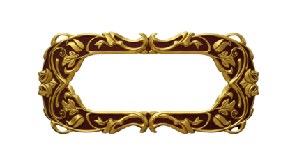 A luxurious, golden frame with intricate Art Nouveau floral designs. The rich maroon inlay complements the gold. Ideal for a vintage or elegant setting.
