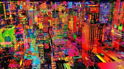 An Abstract Illuminated City Shows Vibrant Colors With Bright Buildings