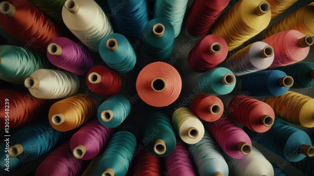 Poster Spools Of Colorful Threads Arranged In A Circular Formation Display