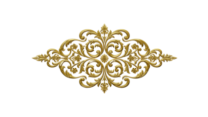 A gilded, ornate, diamondshaped Baroquestyle floral ornament. Intricate gold scrollwork and leaves on a black background. Elegant vintage design.