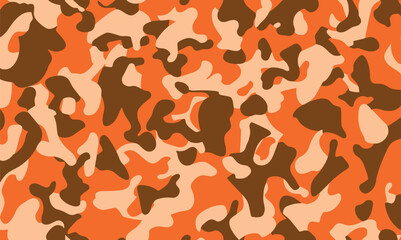 Camouflage vector pattern in orange, brown, beige colors, endless modern background, wallpaper. Vector illustration of abstract camouflage fabric design. For hunting and military purposes.