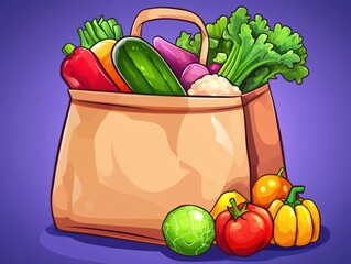 Fresh Healthy Food in Paper Bag Full of Colorful Vegetables and Fruits for Healthy Living
