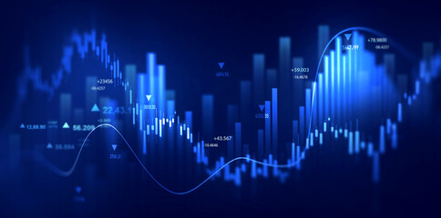 Stock market investment data and analysis finance graph. Business financial chart with moving up arrow graph