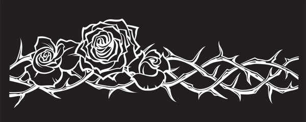 crown of thorns with bouquet of roses isolated on black background