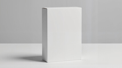 Minimalist white rectangular box mockup for product packaging design, brand presentation, retail merchandise displays, e-commerce listings, and marketing materials