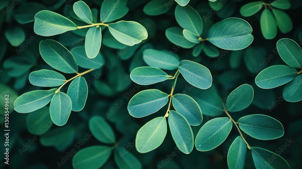 Poster green leaves grow on branches and create a beautiful pattern