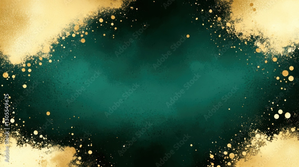 Poster elegant emerald background with golden sparkling textured embellishments