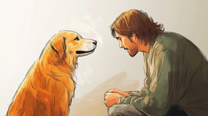 A man gazes lovingly into his golden dogs eyes