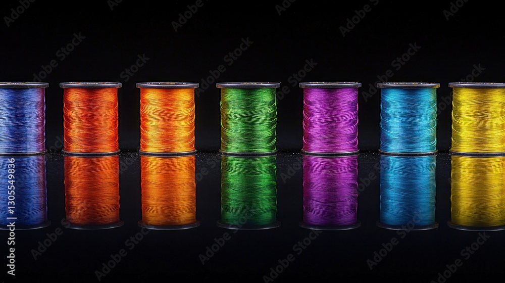 Poster Array of Colorful Threads Reflecting Upon A Dark Surface