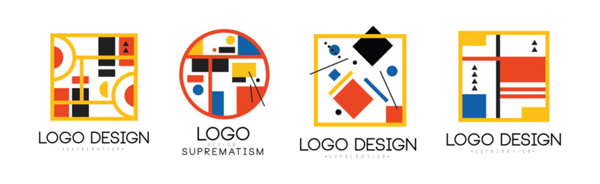 Suprematism Art Logo Design with Geometric Figure Vector Set
