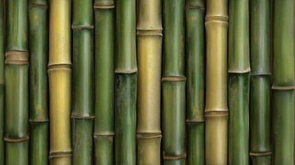 Bamboo texture with tightly arranged green and golden stalks in natural pattern