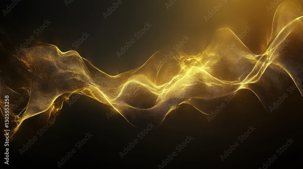 Poster Golden glowing wave particles creating an abstract artistic background composition