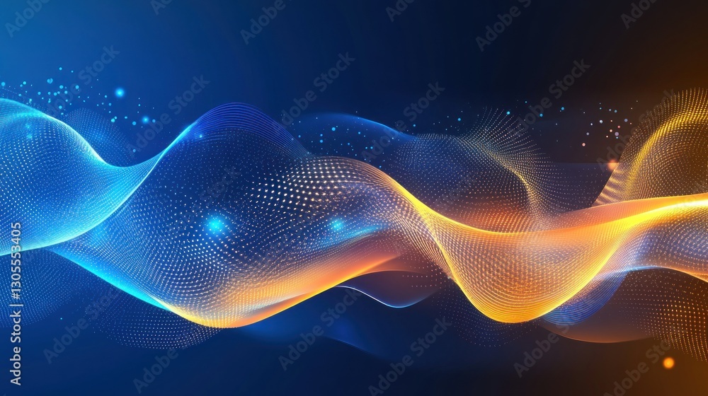 Poster Digital waves flow with bright colors and shimmering particles