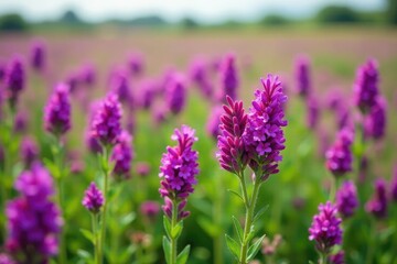 Fototapeta premium Dense purple prairie verbena flowers blooming in a field, verbena, botanical