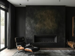 A modern living room featuring an armchair and fireplace