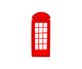 A charming hand-drawn illustration of a classic red telephone booth. Minimalist flat style with clean lines and vibrant colors. London, vintage, communication.
