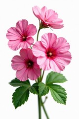 Geranium flowers in a bouquet on white background, botanical, pink