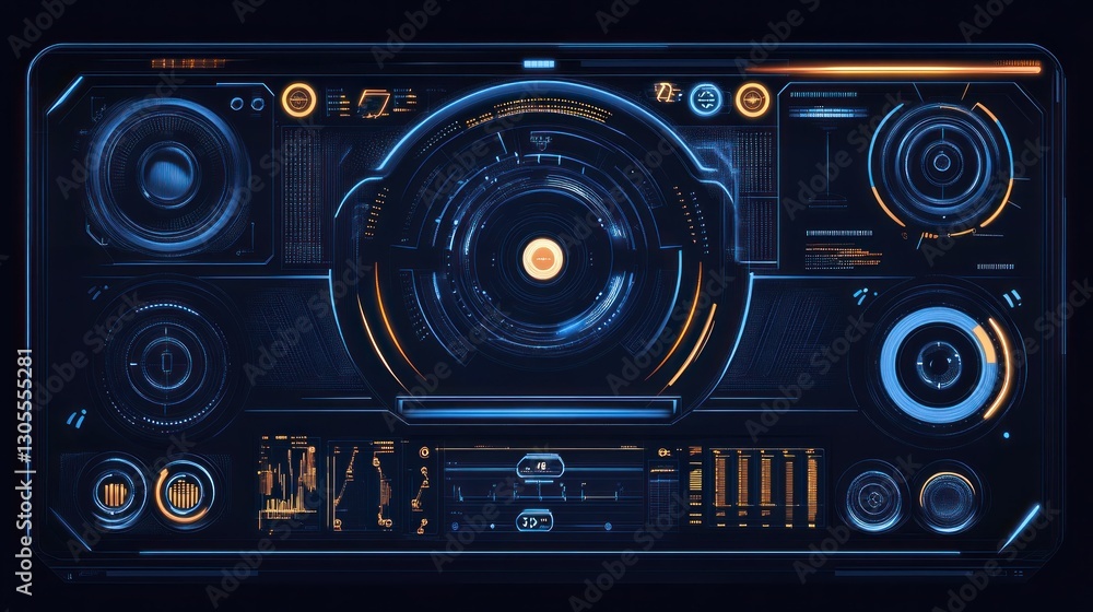 Poster Futuristic Digital User Interface Displaying Complex Data Information