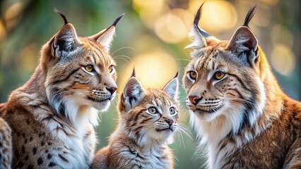 Obraz premium Lynx Family: Close-Up Portrait with Bokeh, Wildlife, Nature Photography