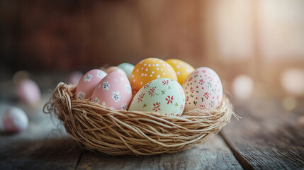 Fototapeta premium colorful easter eggs in a basket