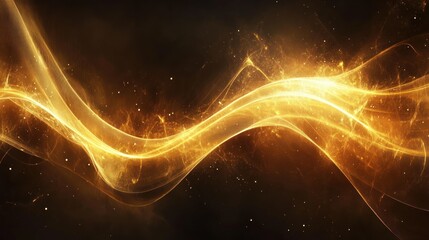 Glowing golden waves of energy with swirling particles of light