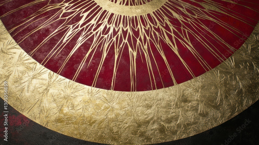 Poster the abstract gold and red circular geometric art design