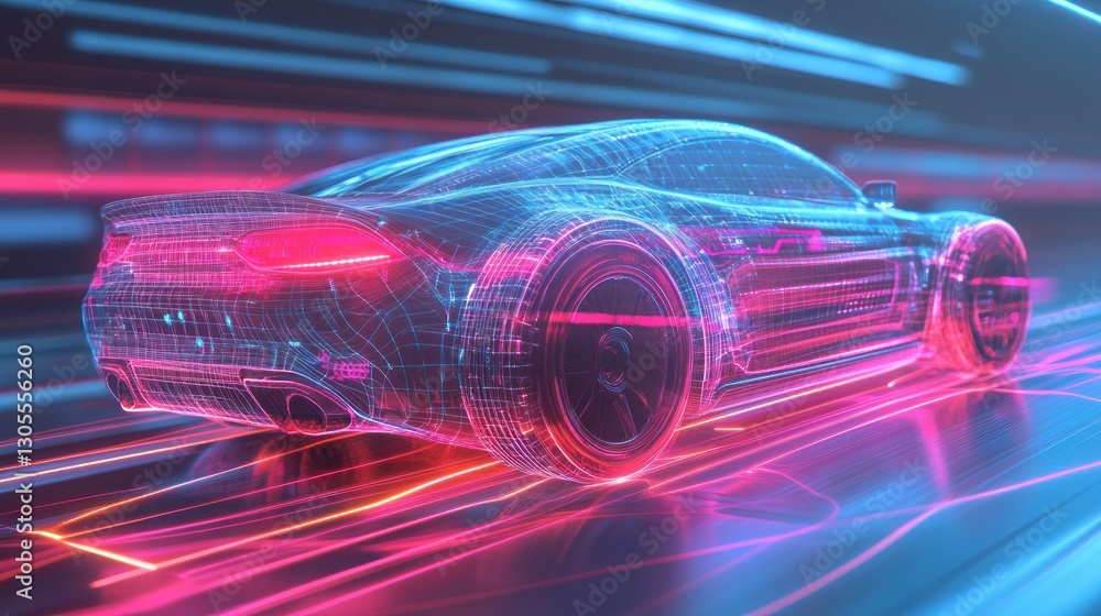 Poster a futuristic car glides through digital data streams effortlessly
