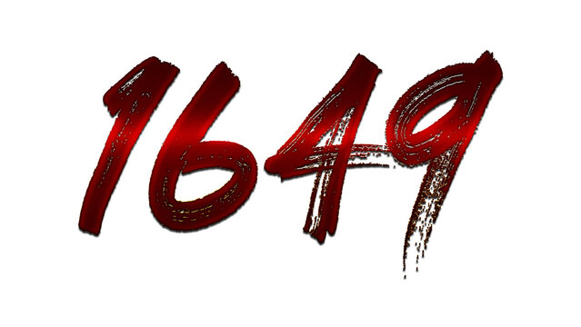 3D blood red number design of 1649 on white background.