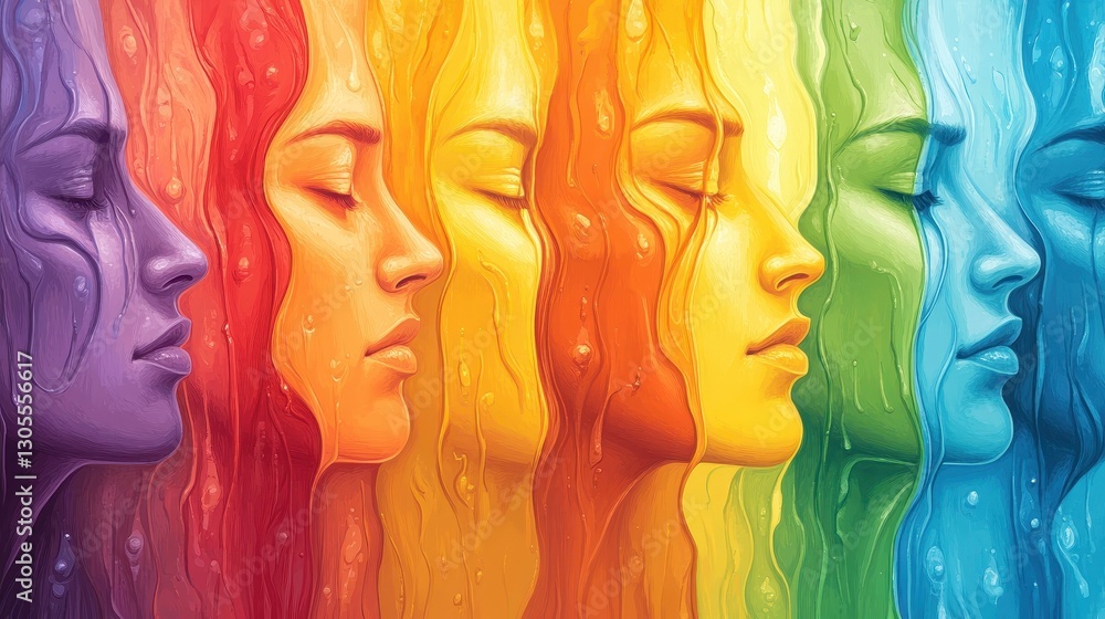 Poster faces with colors merging together reflecting a vibrant and unified display