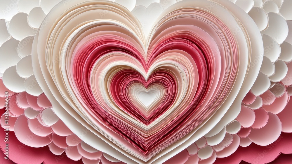 Poster an arrangement depicting a heart of overlapping paper layers