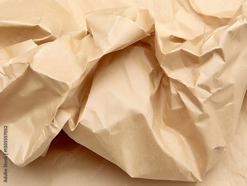 Poster close-up shot of crumpled light brown paper for background texture usage