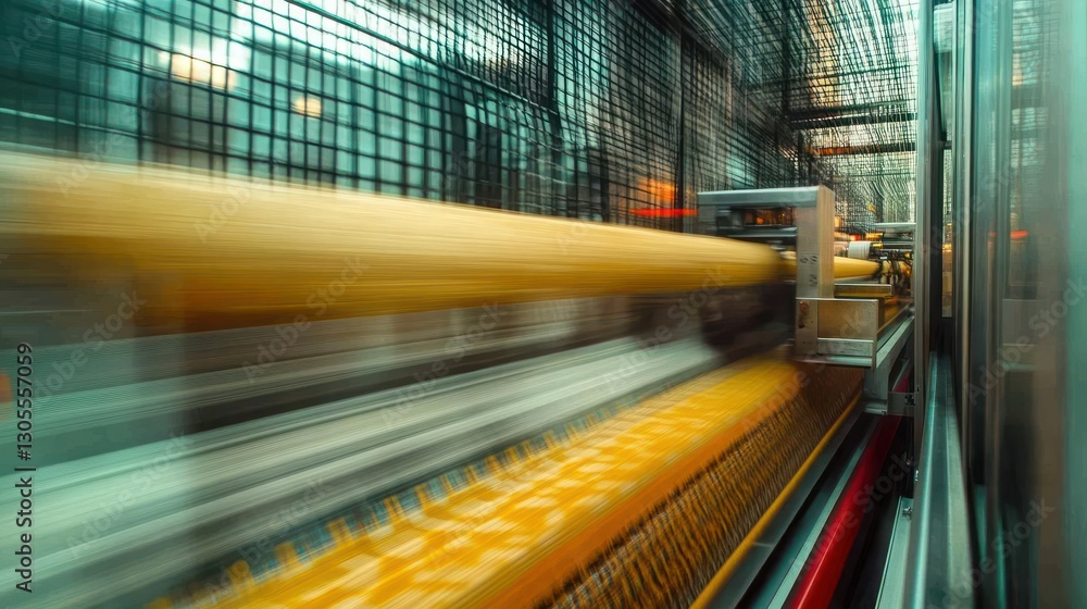 Poster an industrial setting shows production in fast motion action