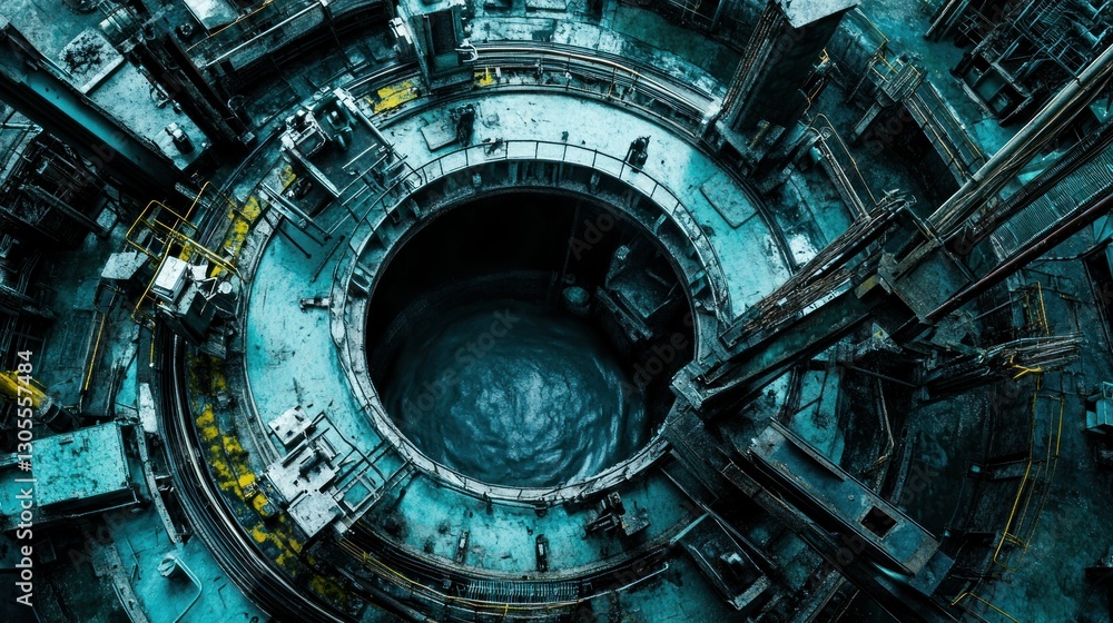 Poster Industrial Complex Architecture With Circular Hole and Structural Details