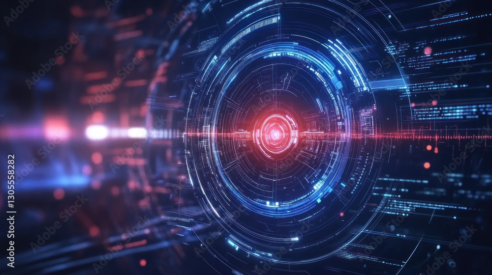 Poster Futuristic digital interface depicting data flow and information systems processes