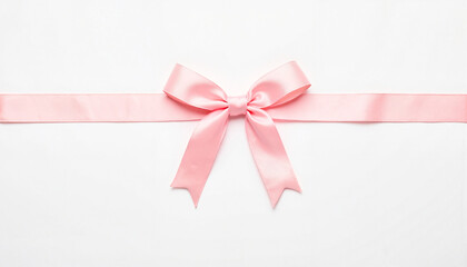 Delicate pink satin ribbon bow on clean white background, elegance