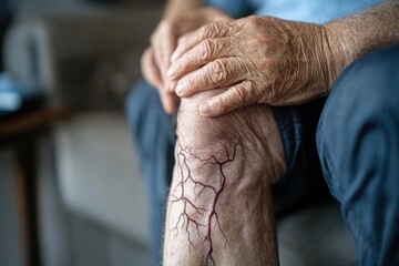 Fototapeta premium Varicose veins on the leg of an elderly person . -