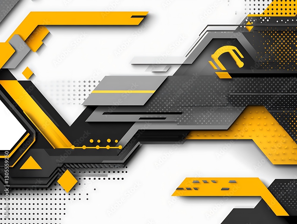 Poster Dynamic geometric abstraction, futuristic tech design in yellow and gray